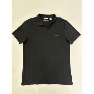 Calvin Klein Polo Shirt Men's Medium Black Slim Fit 100% Cotton Classic Logo